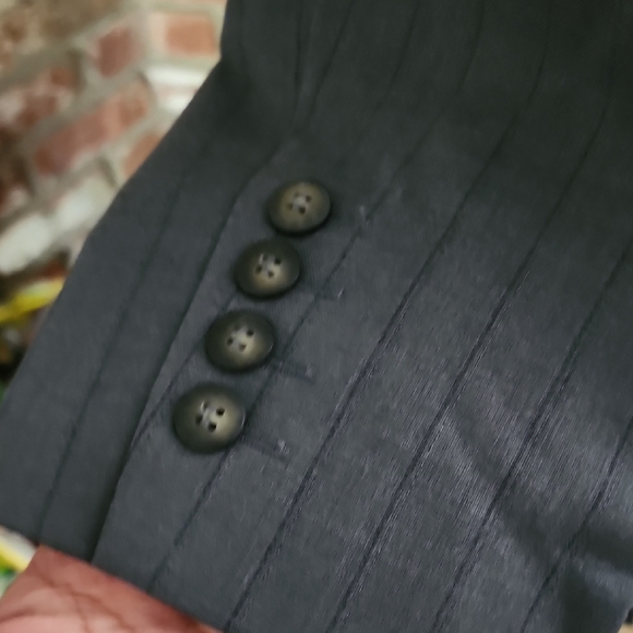 Harvé Benard Gray Pinstripe Long Blazer Coat Sz18 Plus Size Office Career Chic - Picture 5 of 12